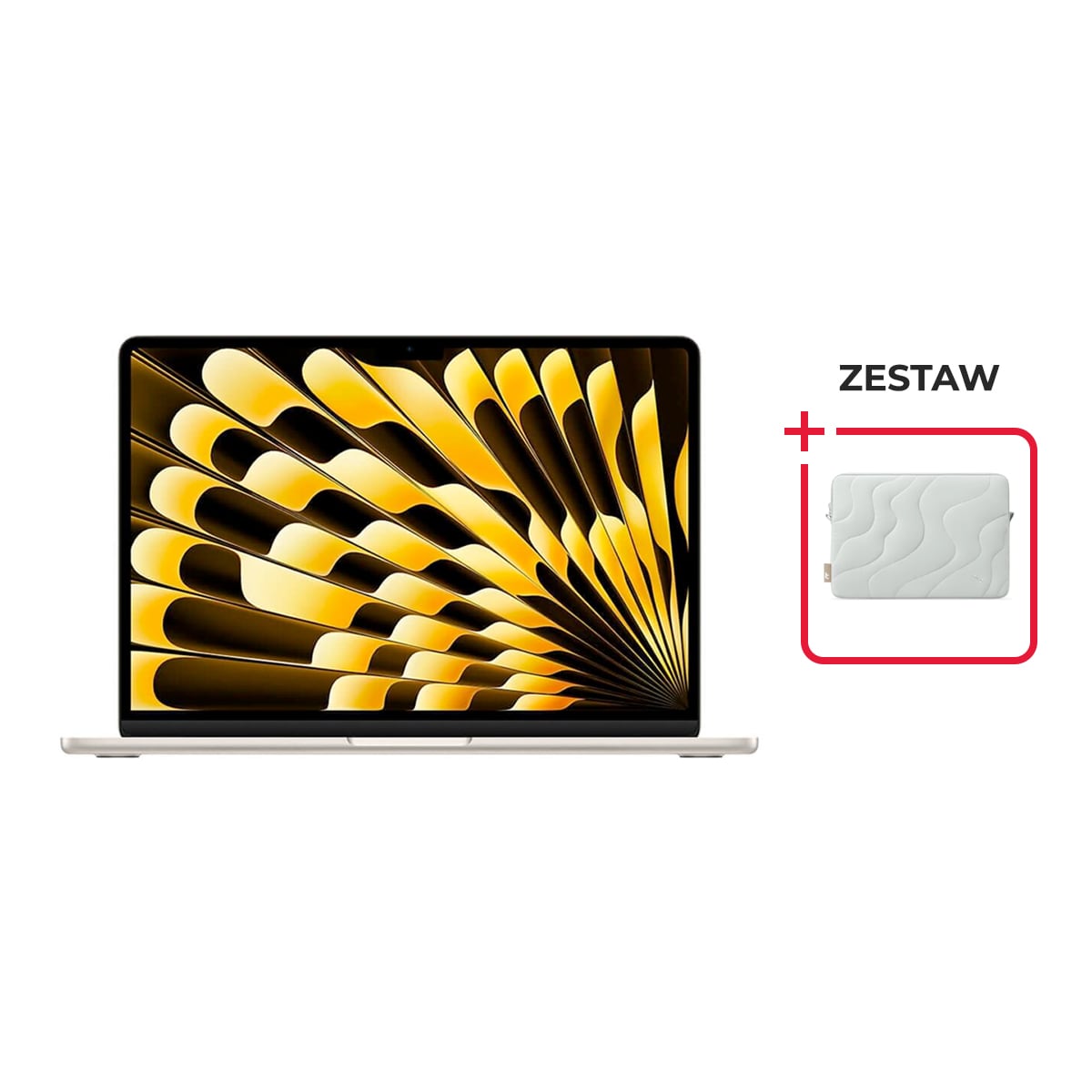 Apple MacBook Air 13 M3 8-core CPU + 10-core GPU / 16GB / 512GB SSD / Klawiatura US / Księżycowa poświata (Starlight) + Tomtoc Terra-A27 Pikowany pokrowiec - Jeziorny błękit (Lakeshore) - Zawartość zestawu