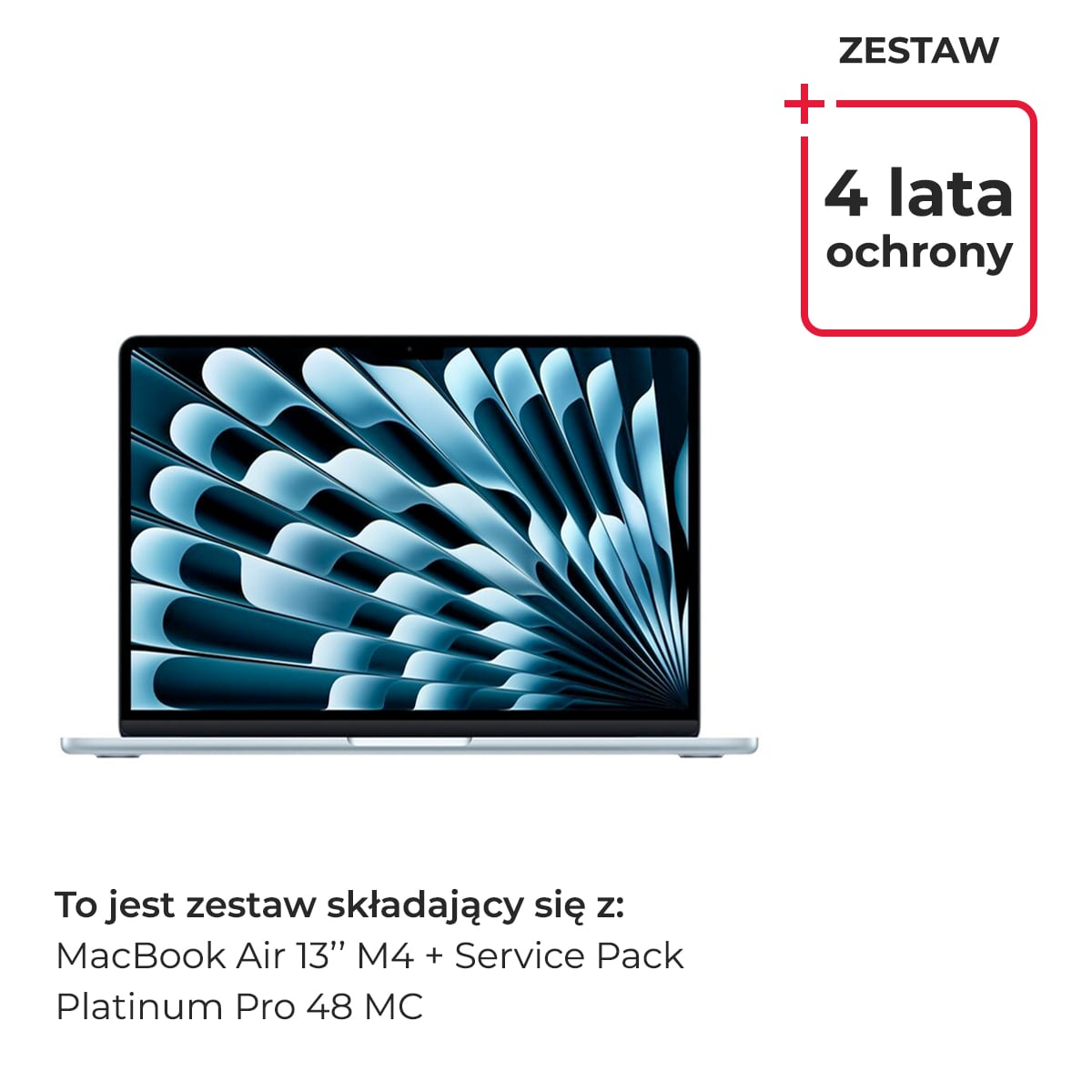 Apple MacBook Air 13 M4 10-core CPU + 8-core GPU / 16GB RAM / 256GB SSD / Błękitny (Sky Blue) + Service Pack Platinum PRO 4 lata