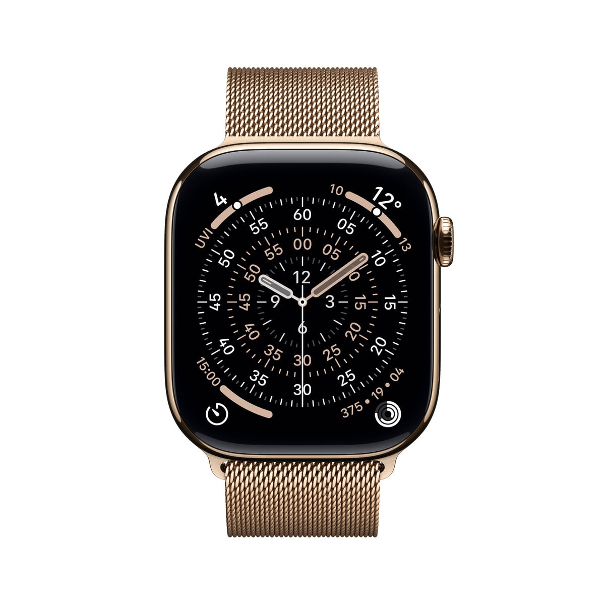 Apple Watch Series 11 GPS + Cellular Koperta 42mm z Tytanu w kolorze Złotym z Bransoletą Mediolańską w kolorze złotym - S/M - zestaw