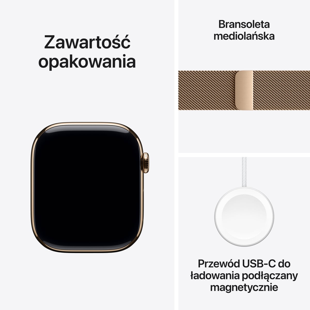 Apple Watch Series 11 GPS + Cellular Koperta 42mm z Tytanu w kolorze Złotym z Bransoletą Mediolańską w kolorze złotym - S/M - zawartość pudełka
