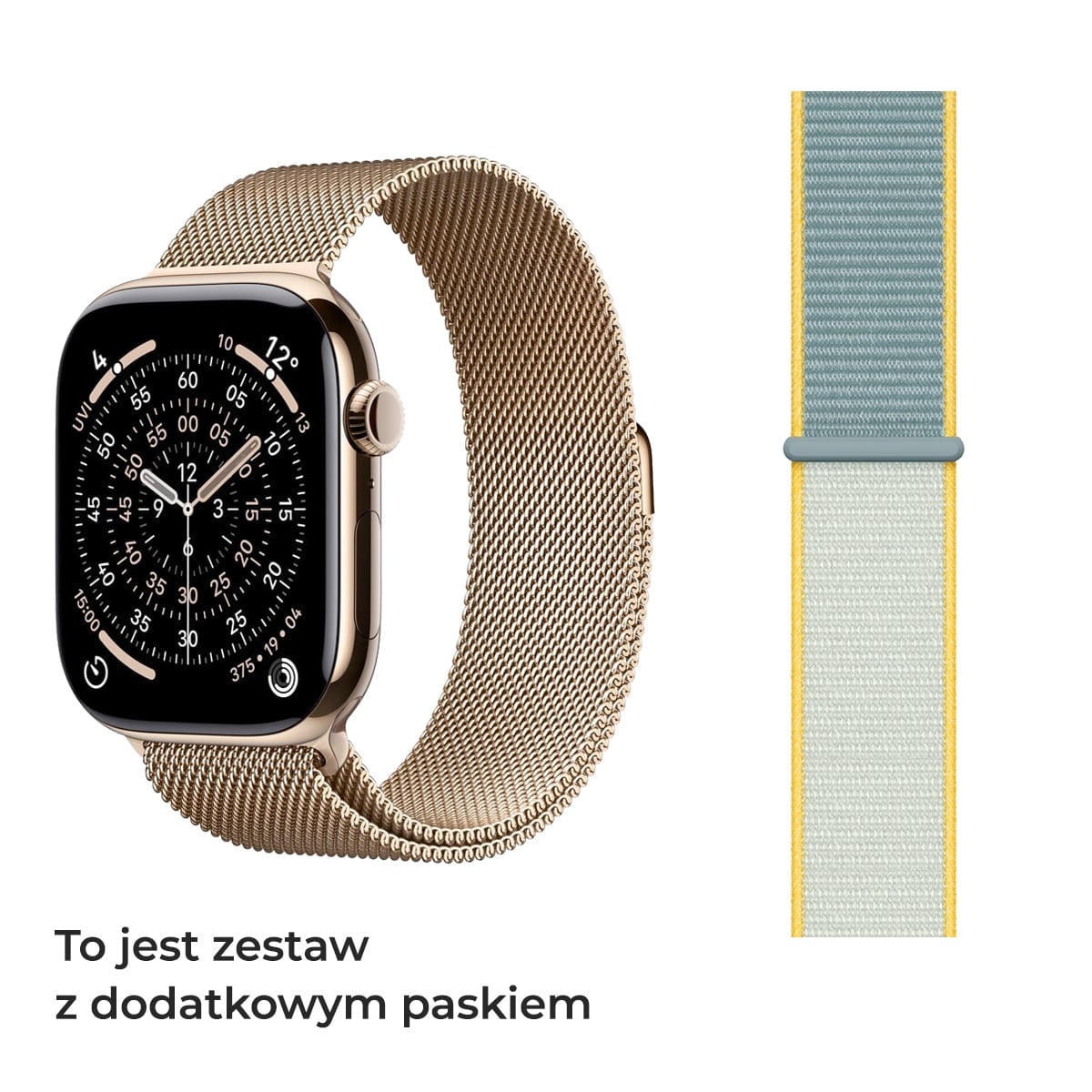 Apple Watch Series 11 GPS + Cellular Koperta 42mm z Tytanu w kolorze Złotym z Bransoletą Mediolańską w kolorze złotym - S/M + Opaska sportowa w kolorze promiennym - rozmiar uniwersalny Apple Watch Series 11 GPS + Cellular Koperta 42mm z Tytanu w kolorze Złotym z Bransoletą Mediolańską w kolorze złotym - S/M + Opaska sportowa w kolorze promiennym - rozmiar uniwersalny