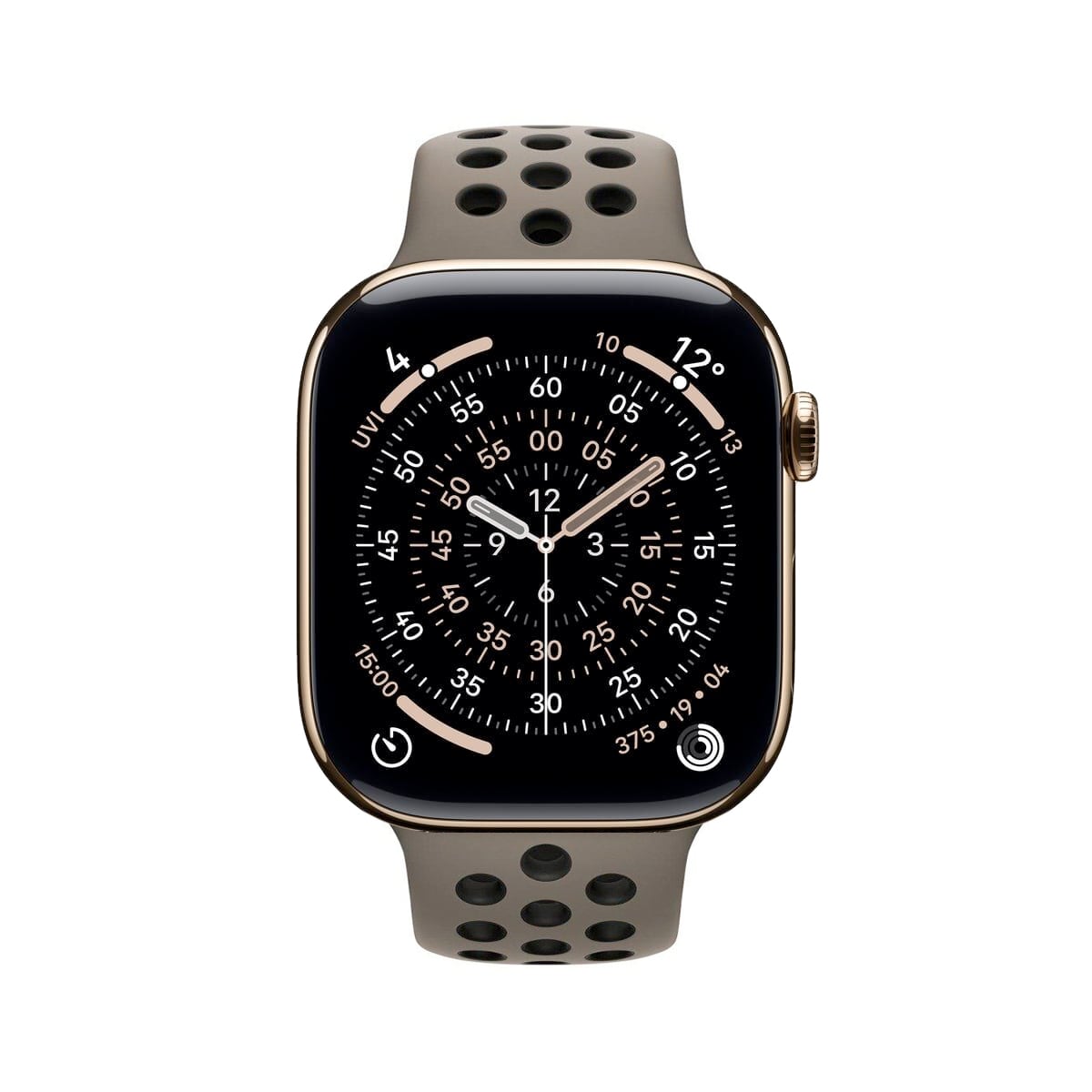 Apple Watch Series 11 GPS + Cellular Koperta 42mm z Tytanu w kolorze Złotym z Bransoletą Mediolańską w kolorze złotym - S/M + Pasek sportowy Nike w kolorze oliwkowym/czarnym - rozmiar S/M/L - funkcje Apple Watch Series 11 GPS + Cellular Koperta 42mm z Tytanu w kolorze Złotym z Bransoletą Mediolańską w kolorze złotym - S/M + Pasek sportowy Nike w kolorze oliwkowym/czarnym - rozmiar S/M/L - funkcje
