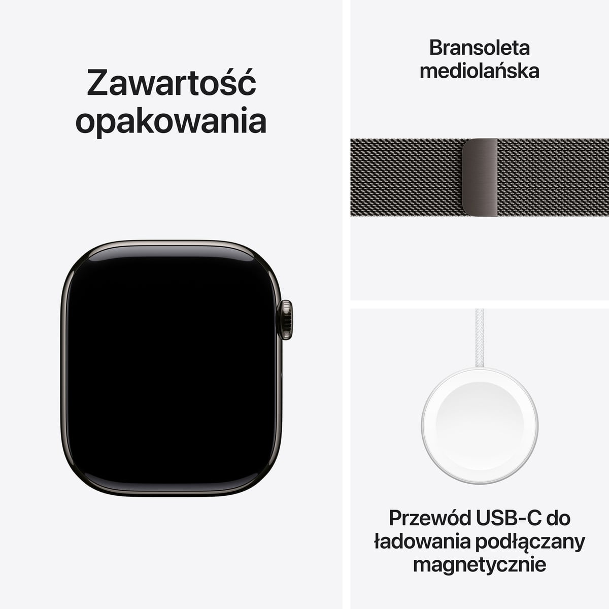 Apple Watch Series 11 GPS + Cellular Koperta 46mm z Tytanu w kolorze Łupku z Bransoletą mediolańską w kolorze łupku - S/M - zawartość pudełka