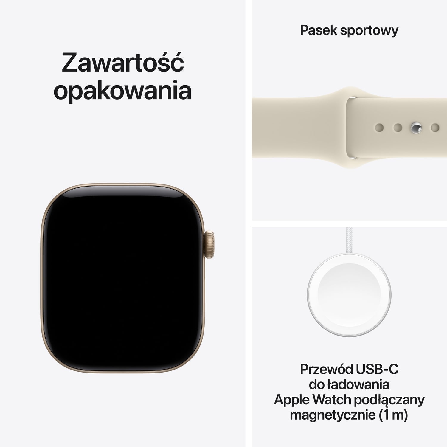 Apple Watch Series 12 GPS + Cellular Koperta 42mm z Aluminium w kolorze Jasnego złota z Paskiem sportowym w kolorze Piasku - S/M - zestaw