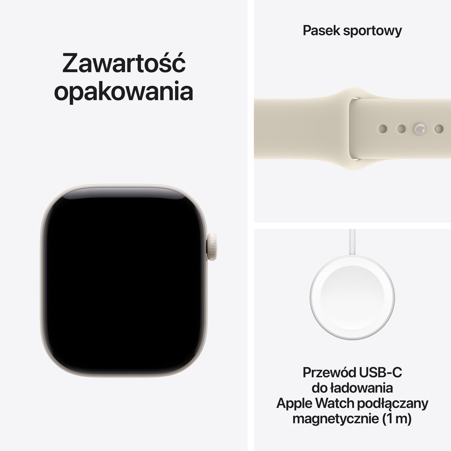 Apple Watch Series 12 GPS + Cellular Koperta 42mm z Ceramiki w kolorze Białej perły z Paskiem sportowym w kolorze Piasku - S/M - zestaw