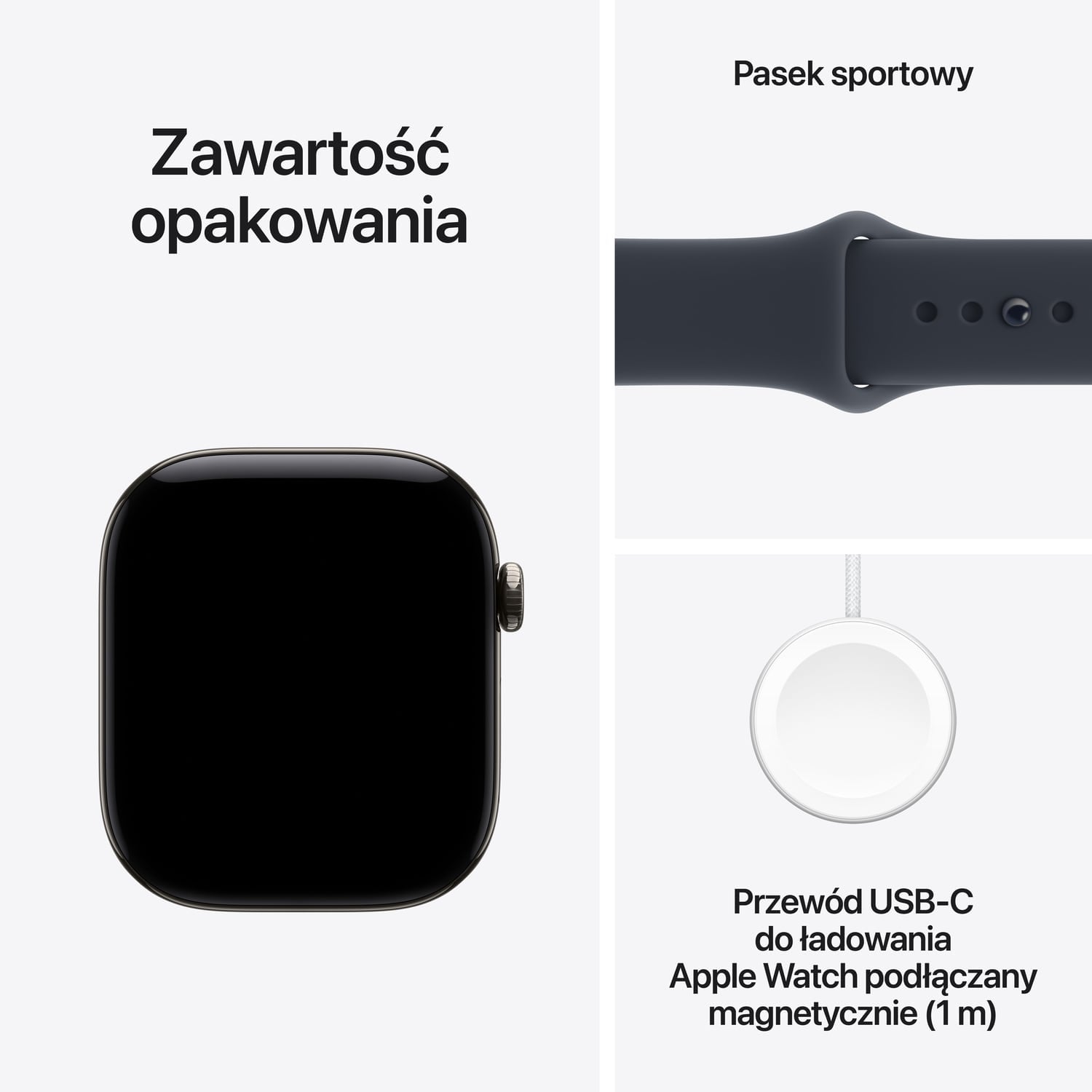 Apple Watch Series 12 GPS + Cellular Koperta 42mm z Tytanu w kolorze Naturalnym z Paskiem sportowym w kolorze Granatu - M/L - zestaw