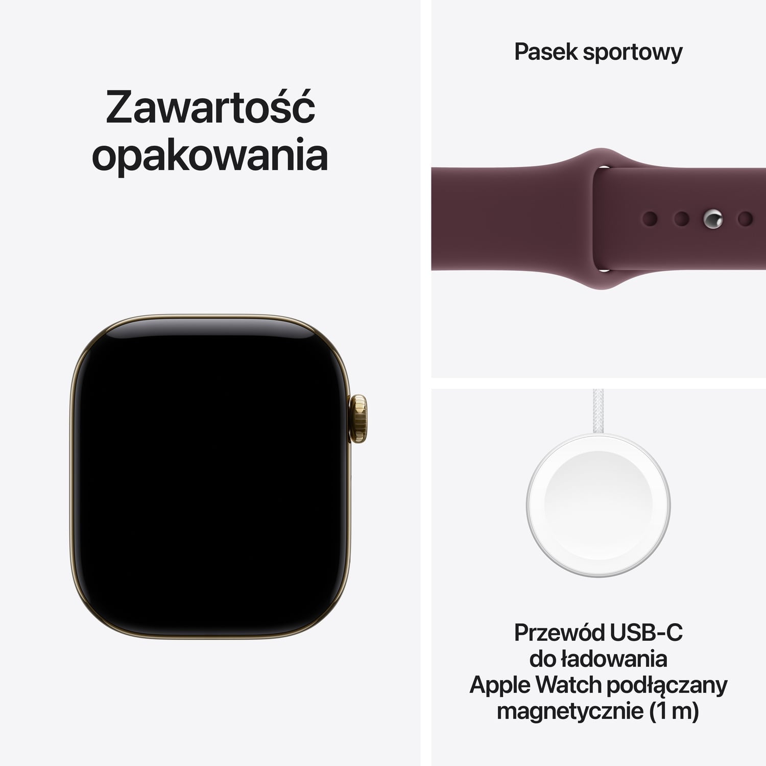 Apple Watch Series 12 GPS + Cellular Koperta 46mm z Tytanu w kolorze Żywego złota z Paskiem sportowym w kolorze Burgunda - M/L - zestaw