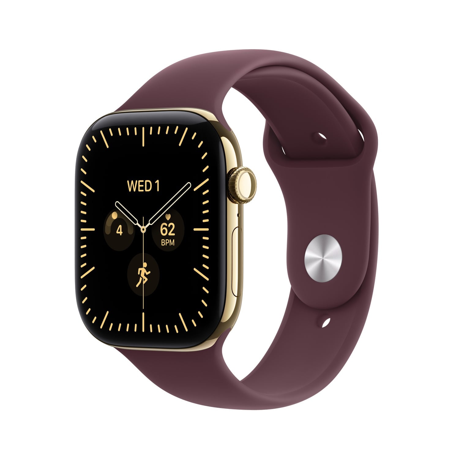 Apple Watch Series 12 GPS + Cellular Koperta 46mm z Tytanu w kolorze Żywego złota z Paskiem sportowym w kolorze Burgunda - S/M