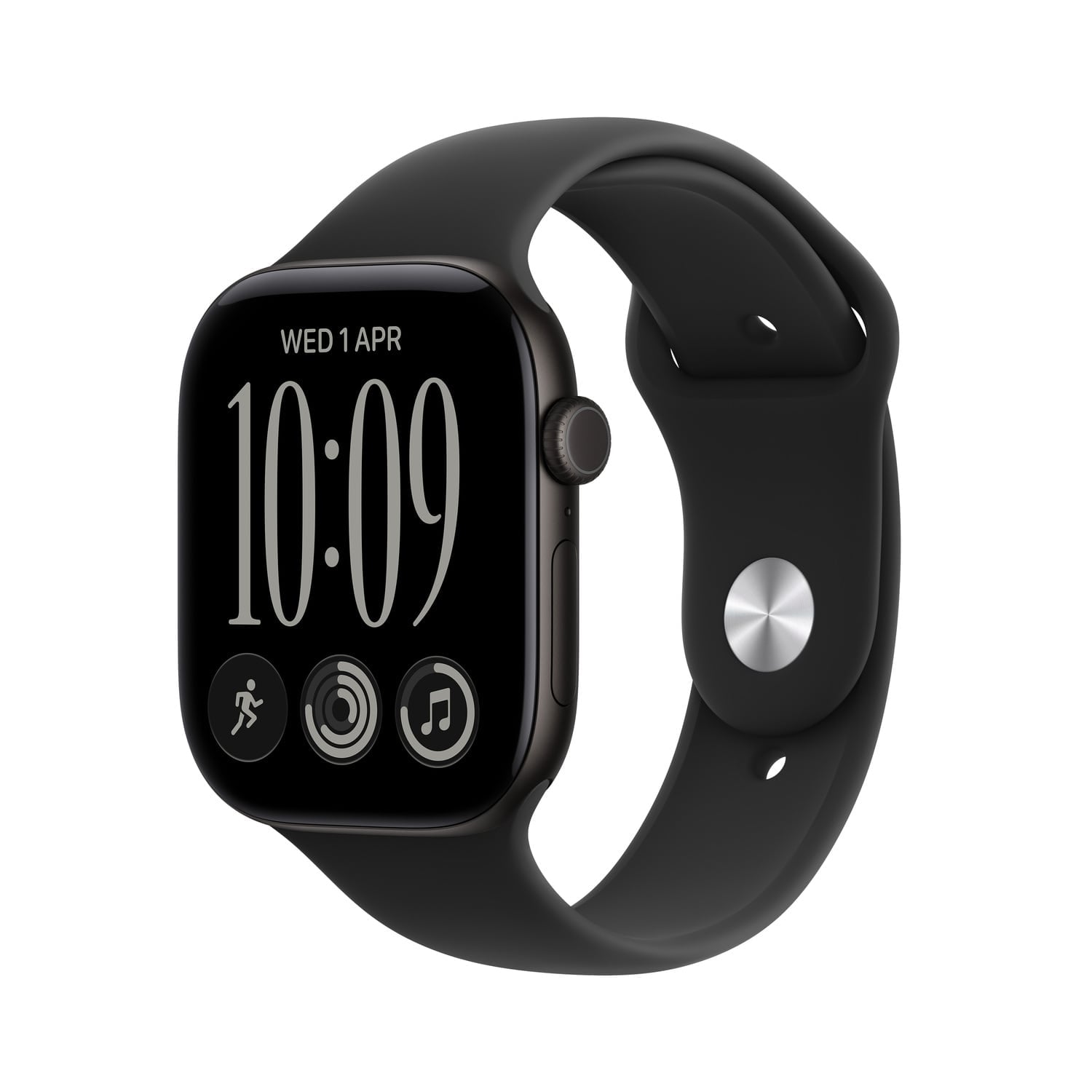 Apple Watch Series 12 GPS Koperta 46mm z Aluminium w kolorze Czarnym z Paskiem sportowym w kolorze Czarnym - S/M