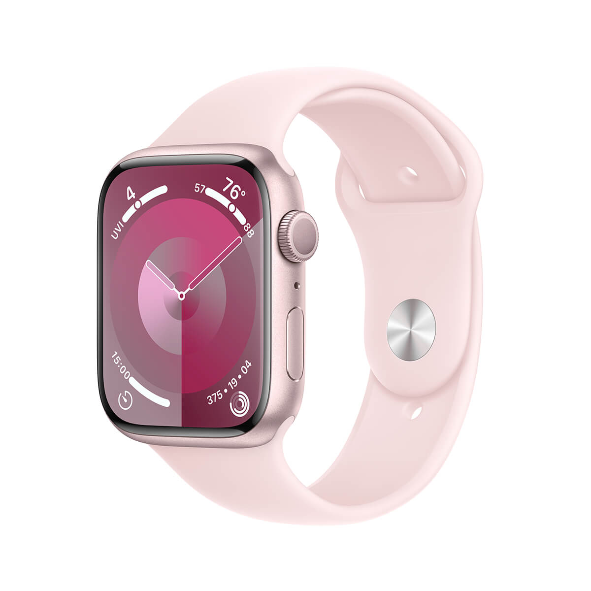 Apple Watch Series 9 GPS Koperta 45mm z Aluminium w kolorze Różowym z Paskiem sportowym w kolorze Jasnoróżówym - rozmiar M/L