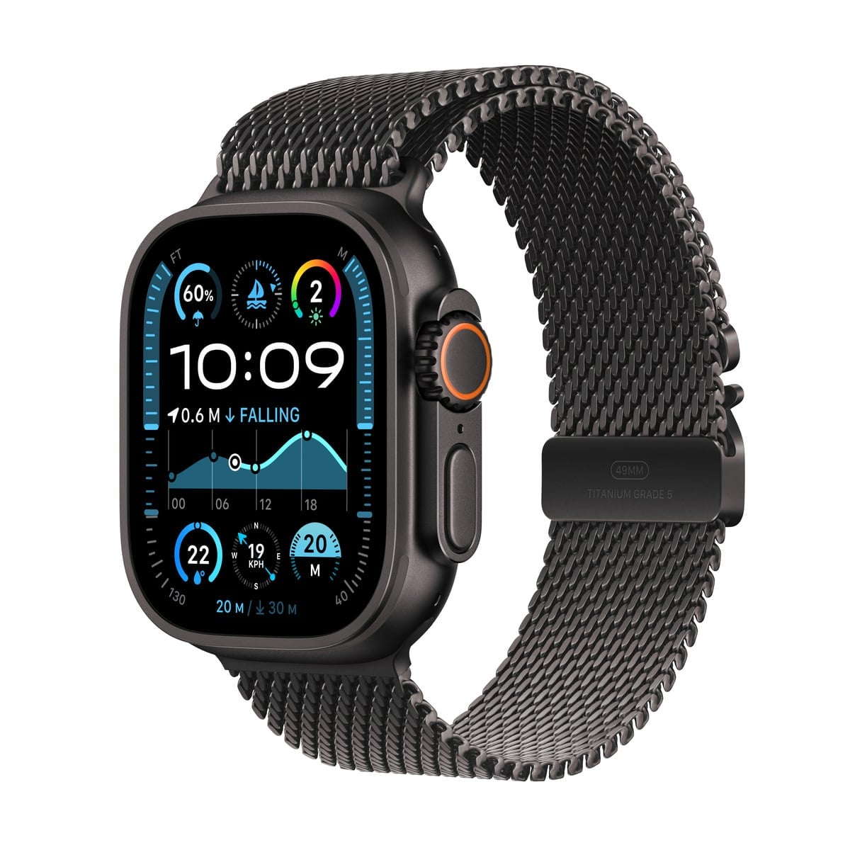 Apple Watch Ultra 2 GPS + Cellular Koperta 49mm z Tytanu w kolorze Czarnym z Bransoletą mediolańską z Tytanu w kolorze Czarnym - L