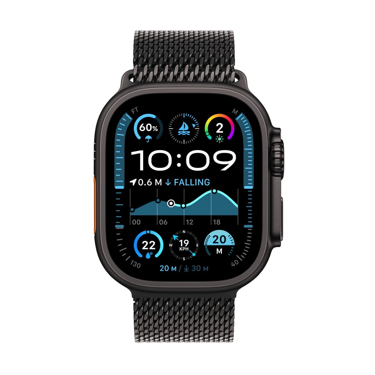 Apple Watch Ultra 2 GPS + Cellular Koperta 49mm z Tytanu w kolorze Czarnym z Bransoletą mediolańską z Tytanu w kolorze Czarnym - M - zestaw