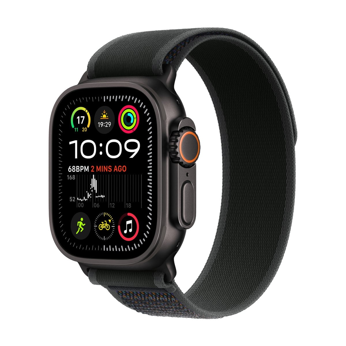 Apple Watch Ultra 2 GPS + Cellular Koperta 49mm z Tytanu w kolorze Czarnym z Opaską Trail w kolorze Czarnym - S/M