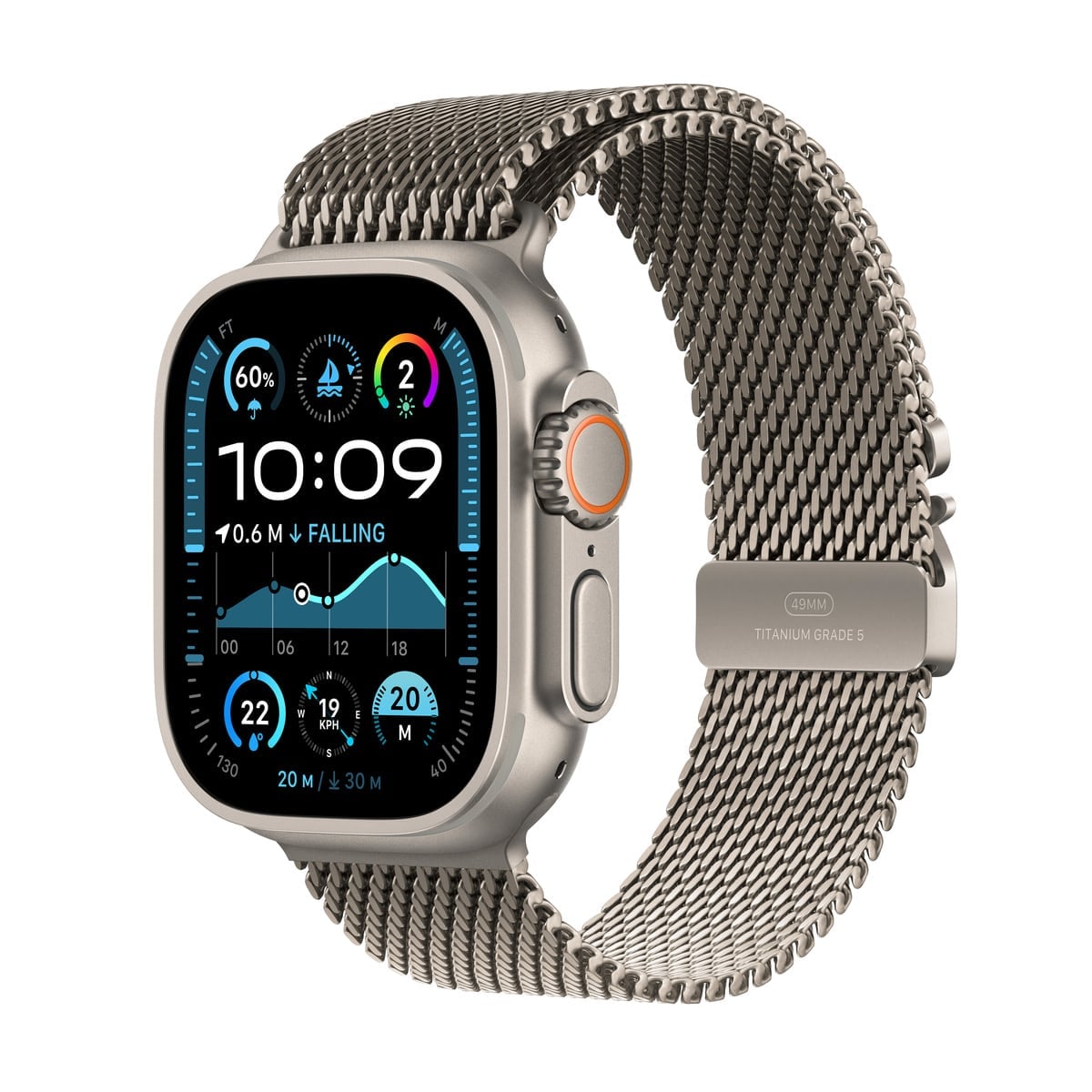 Apple Watch Ultra 2 GPS + Cellular Koperta 49mm z Tytanu w kolorze Naturalnym z Bransoletą mediolańską z Tytanu w kolorze Naturalnym - L