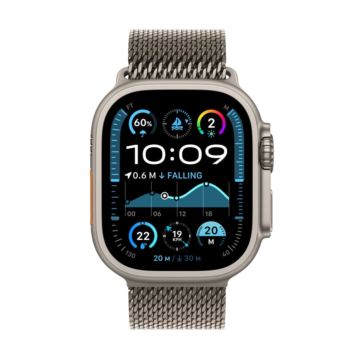 Apple Watch Ultra 2 GPS + Cellular Koperta 49mm z Tytanu w kolorze Naturalnym z Bransoletą mediolańską z Tytanu w kolorze Naturalnym - L - zestaw