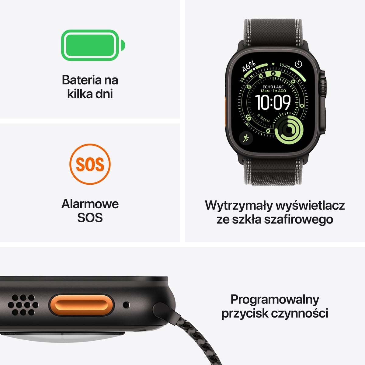 Apple Watch Ultra 3 GPS + Cellular - najważniejsze cechy Apple Watch Ultra 3 GPS + Cellular - najważniejsze cechy