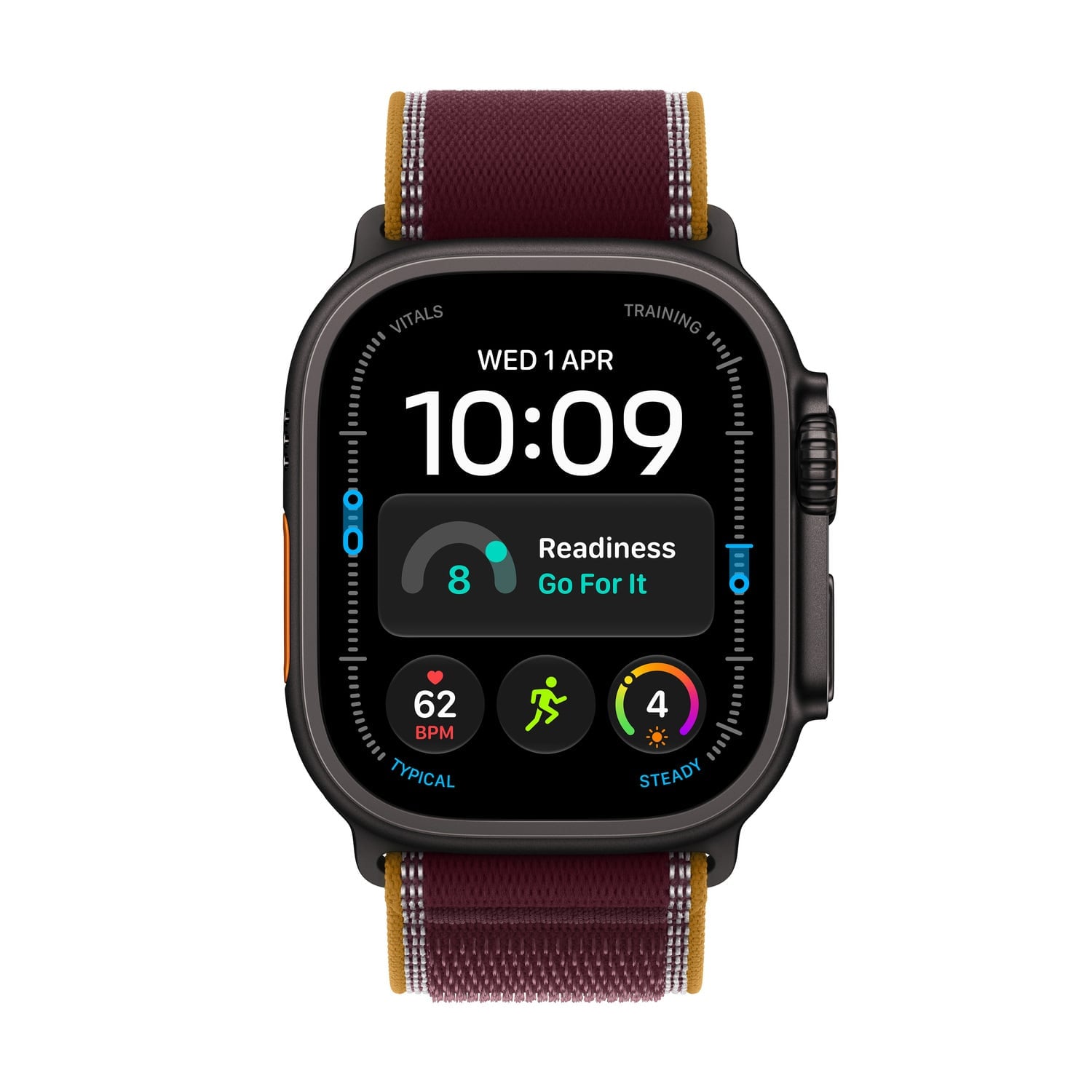 Apple Watch Ultra 4 GPS + Cellular Koperta 49mm z Tytanu w kolorze Czarnym z Opaską Trail w kolorze Burgunda - M/L - zestaw