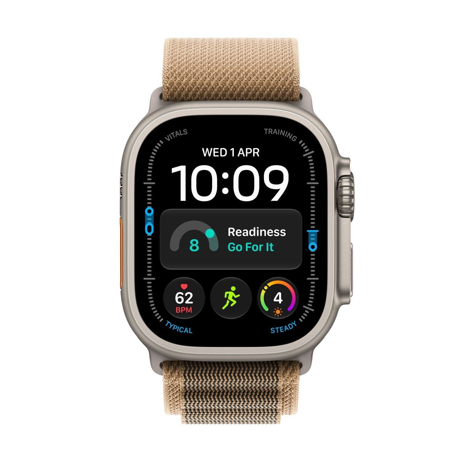 Apple Watch Ultra 4 GPS + Cellular Koperta 49mm z Tytanu w kolorze Naturalnym z Opaską Alpine w kolorze Pustyni - M - zestaw