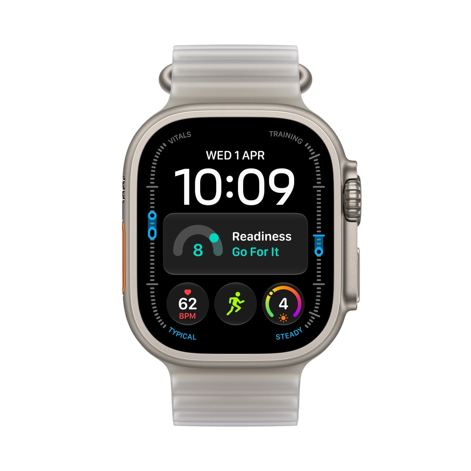Apple Watch Ultra 4 GPS + Cellular Koperta 49mm z Tytanu w kolorze Naturalnym z Paskiem Ocean w kolorze Półprzezroczystej szarości - zestaw