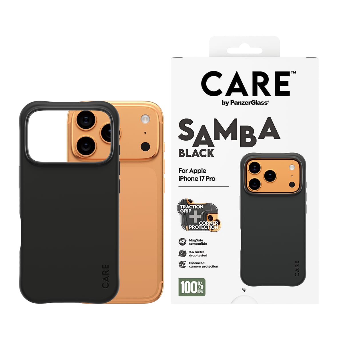 CARE by PanzerGlass Fashionable Samba Etui do iPhone 17 Pro kompatybilne z MagSafe - Czarne - Zawartość opakowania