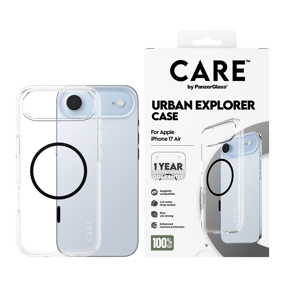 CARE by PanzerGlass Flagship Urban Explorer Etui do iPhone Air z czarnym MagSafe - Przezroczyste - Zawartość opakowania
