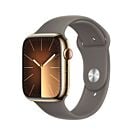 Apple Watch Series 9 GPS + Cellular Koperta 45mm ze Stali nierdzewnej w kolorze Złotym z Paskiem sportowym w kolorze Popielaty brąz - rozmiar M/L - MRMT3QP/A