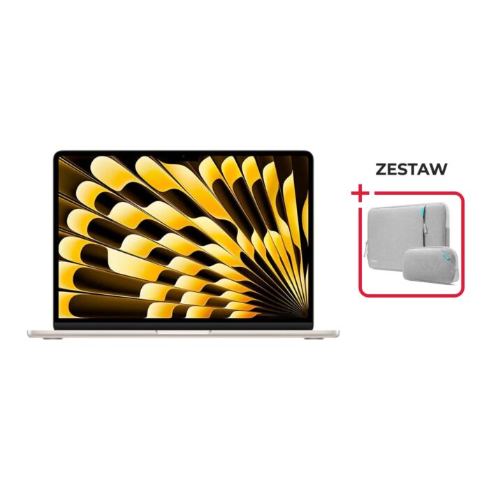 Apple MacBook Air 13 M3 8-core CPU + 10-core GPU / 16GB / 512GB SSD / Klawiatura US / Księżycowa poświata (Starlight) + Tomtoc Defender-A13 Zestaw Pokrowiec i organizer na kable - Ciemnoszary (Dark Gray) - MXCY3/A/US/BF1 - zdjęcie 1 z 10