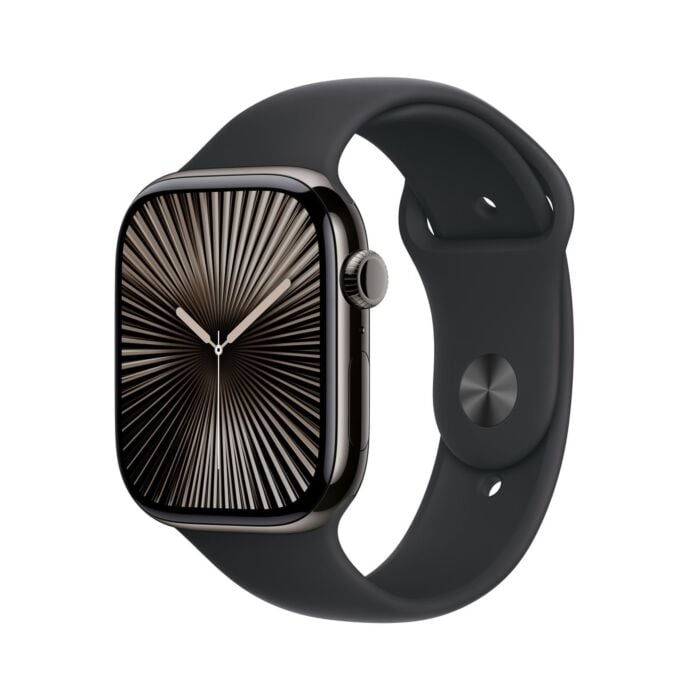 Apple Watch Series 10 GPS + Cellular Koperta 46mm z Tytanu w kolorze Łupku z Paskiem sportowym w kolorze Czarnym - M/L – Outlet - FWYE3LWA/W402 - zdjęcie 1 z 9