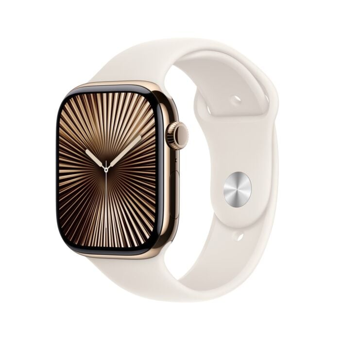 Apple Watch Series 10 GPS + Cellular Koperta 46mm z Tytanu w kolorze Złotym z Paskiem sportowym w kolorze Księżycowej poświaty - S/M – Outlet - FWYX3LWA/W383 - zdjęcie 1 z 9