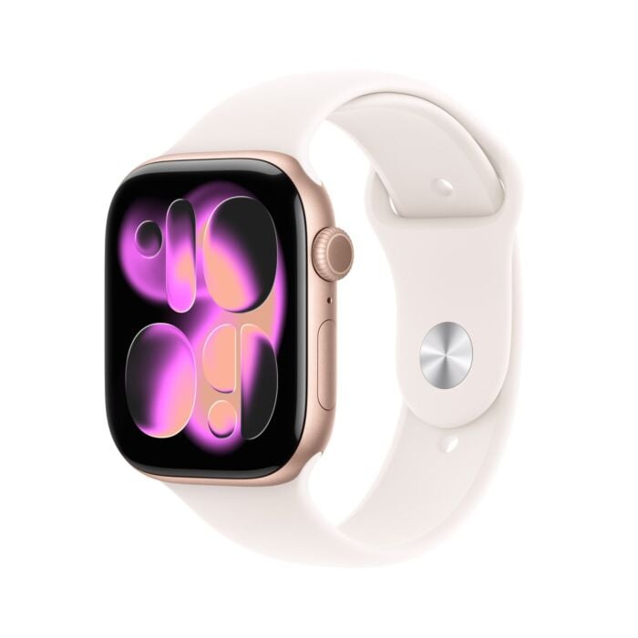 Apple Watch Series 11 GPS + Cellular Koperta 42mm z Aluminium w kolorze Różowego złota z Paskiem sportowym w kolorze Łagodnego różu - M/L - MF8F4MP/A - zdjęcie 1 z 8