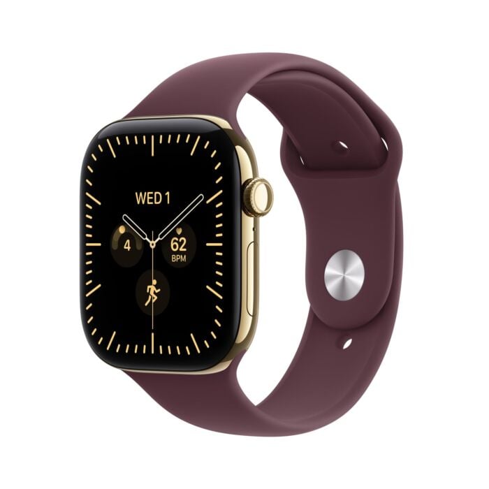 Apple Watch Series 12 GPS + Cellular Koperta 46mm z Tytanu w kolorze Żywego złota z Paskiem sportowym w kolorze Burgunda - M/L - MJGT4MP/A - zdjęcie 1 z 8