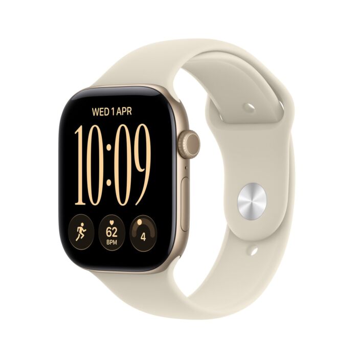 Apple Watch Series 12 GPS Koperta 42mm z Aluminium w kolorze Jasnego złota z Paskiem sportowym w kolorze Piasku - S/M - MJED4MP/A - zdjęcie 1 z 8