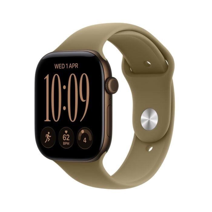 Apple Watch Series 12 GPS Koperta 46mm z Aluminium w kolorze Ciemnego brązu z Paskiem sportowym w kolorze Oliwki - M/L - MJEU4MP/A - zdjęcie 1 z 8