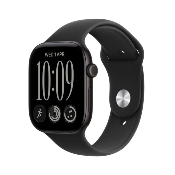 Apple Watch Series 12 GPS Koperta 46mm z Aluminium w kolorze Czarnym z Paskiem sportowym w kolorze Czarnym - S/M - MJEK4MP/A - zdjęcie 1 z 8
