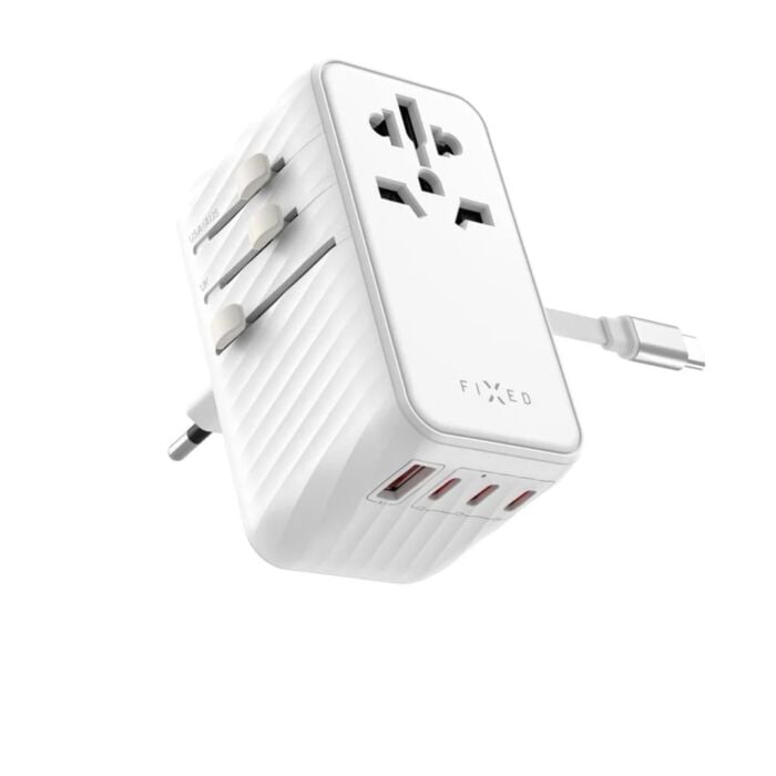 Fixed Voyager GaN Ładowarka turystyczna 85W wtyczki EU/US/UK, 4 x USB-C / 1 x USB-A - Biała - FIXCT85-4C1A-WH - zdjęcie 1 z 8