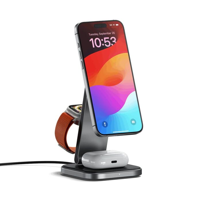 Satechi Foldable Charging Stand Składana ładowarka bezprzewodowa 3w1 do iPhone, Apple Watch, AirPods kompatybilna z Magsafe - Gwiezdna szarość - ST-Q31FM-EA - zdjęcie 1 z 5