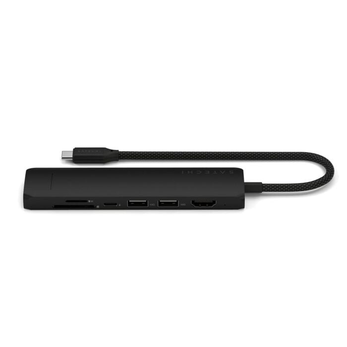 Satechi Slim Multiport Adapter Aluminiowy adapter do urządzeń mobilnych 7w1 USB-C / 2x USB-A / 4K HDMI / Enthernet / czytnik kart micro/SD - Czarny - ST-P7SK - zdjęcie 1 z 7