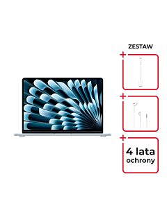Apple MacBook Air 13 M4 10-core CPU + 8-core GPU / 16GB RAM / 256GB SSD / Błękitny (Sky Blue) + Service Pack Platinum PRO 4 lata + przejściówka USB-C na USB + Apple EarPods Słuchawki ze złączem Jack 3,5mm