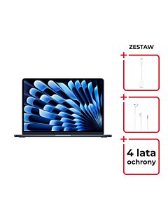 Apple MacBook Air 13 M4 10-core CPU + 8-core GPU / 16GB RAM / 256GB SSD / Północ (Midnight) + Service Pack Platinum PRO 4 lata + przejściówka USB-C na USB + Apple EarPods Słuchawki ze złączem Jack 3,5mm