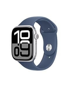 Apple Watch Series 10 GPS Koperta 46mm z Aluminium w kolorze Srebrnym z Paskiem sportowym w kolorze Denim - S/M - Outlet