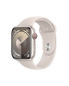 Apple Watch Series 9 GPS + Cellular Koperta 45mm z Aluminium w kolorze Księżycowej poświaty z Paskiem sportowym w kolorze Księżycowej poświaty - rozmiar S/M