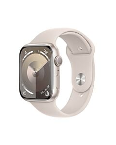 Apple Watch Series 9 GPS Koperta 45mm z Aluminium w kolorze Księżycowej poświaty z Paskiem sportowym w kolorze Księżycowej poświaty - rozmiar S/M