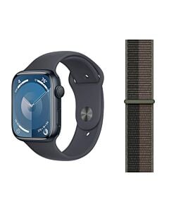 Apple Watch Series 9 GPS Koperta 45mm z Aluminium w kolorze Północy z Paskiem sportowym w kolorze Północy - rozmiar M/L + Opaska sportowa w kolorze szarego tornada  - rozmiar XL