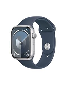 Apple Watch Series 9 GPS Koperta 45mm z Aluminium w kolorze Srebrnym z Paskiem sportowym w kolorze Sztormowego błękitu - rozmiar M/L