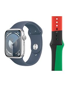 Apple Watch Series 9 GPS Koperta 45mm z Aluminium w kolorze Srebrnym z Paskiem sportowym w kolorze Sztormowego błękitu - rozmiar S/M +  Pasek sportowy  w kolorze Black Unity - rozmiar S/M/L