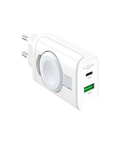 Fixed Ładowarka sieciowa podróżna 3w1 z USB-C 30W / USB-A 18W / Apple Watch - Biała