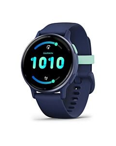 Garmin Vivoactive 5 Smartwatch GPS + Cellular z kopertą 42mm Metaliczny aluminiowy bezel w kolorze granatowym z kopertą w kolorze granatowym i silikonowym paskiem