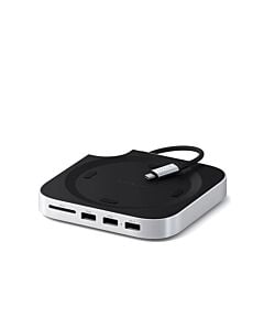 Satechi Mac Mini M4 Stand & Hub SSD Aluminiowa podstawka do Mac Mini z Hub USB-C host USB-C 3.2 gen. 2 / 2x USB-A 3.2 10Gpbs / USB-A 2.0 480Mbps / czytnik kart SD 4.0 UHS-II do 312 MB/s / kieszeń na dysk SSD NVMe) - Srebrna