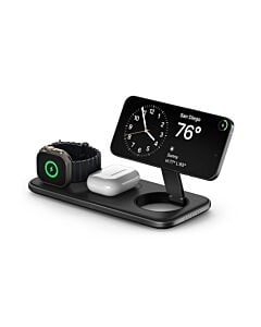 Satechi Qi2 Trio Wireless Charging Pad Magnetyczna ładowarka bezprzewodowa do trzech urządzeń AppleWatch 5W / AirPods 5W / Qi2 15W / w zestawie kabel 1m / ładowarka sieciowa 45W / wymienne wtyczki UK i EU - Gwiezdna szarość