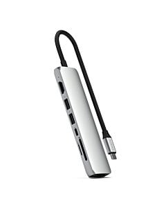 Satechi Slim Multiport Adapter Aluminiowy adapter do urządzeń mobilnych 7w1 USB-C / 2x USB-A / 4K HDMI / Enthernet / czytnik kart micro/SD - Srebrny